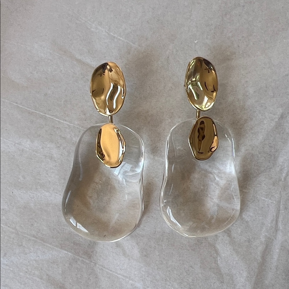 Alexis Bittar Gold and Clear Sculptural Drop Earrings
